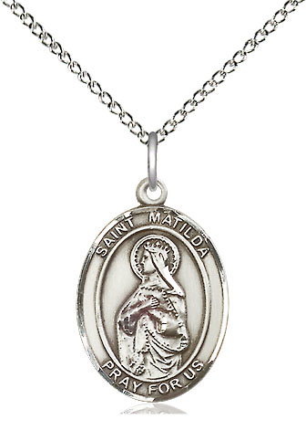 Sterling Silver Saint Matilda Pendant on a 18 inch Sterling Silver Light Curb chain