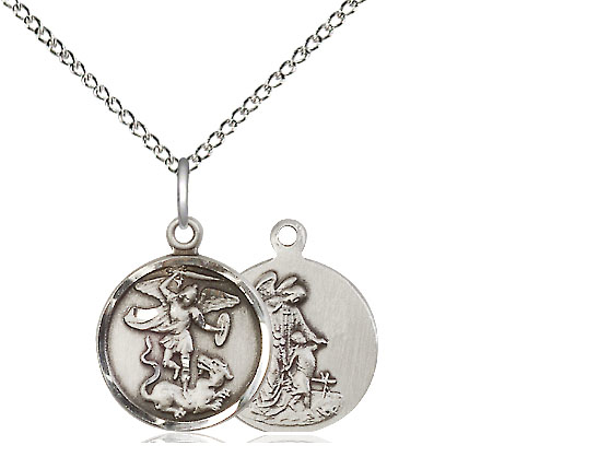 Sterling Silver Saint Michael the Archangel Pendant on a 18 inch Sterling Silver Light Curb chain