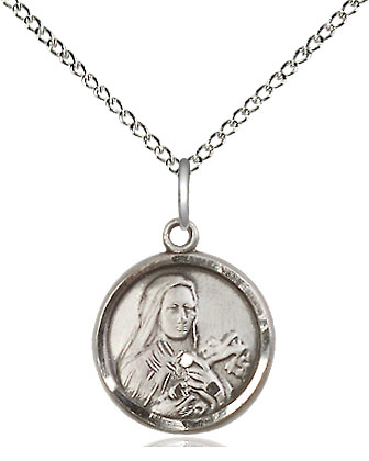 Sterling Silver Saint Theresa Pendant on a 18 inch Sterling Silver Light Curb chain