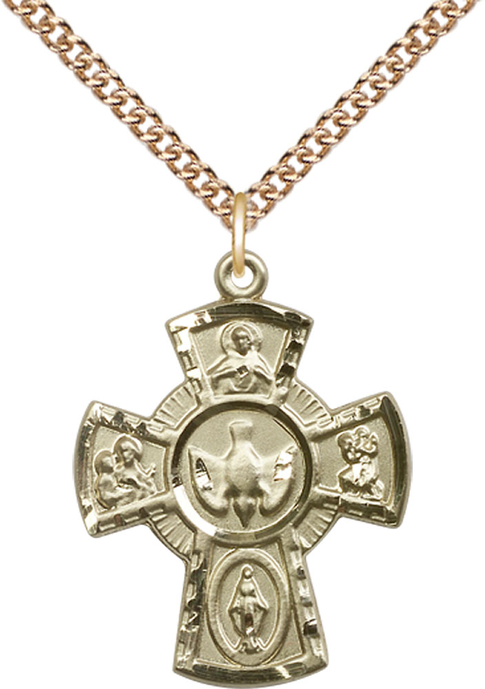 14kt Gold Filled 5-Way Pendant on a 24 inch Gold Filled Heavy Curb chain