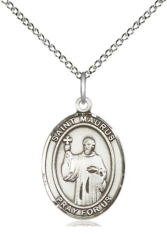 Sterling Silver Saint Maurus Pendant on a 18 inch Sterling Silver Light Curb chain