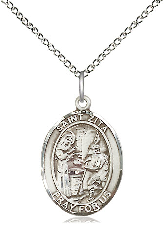 Sterling Silver Saint Zita Pendant on a 18 inch Sterling Silver Light Curb chain