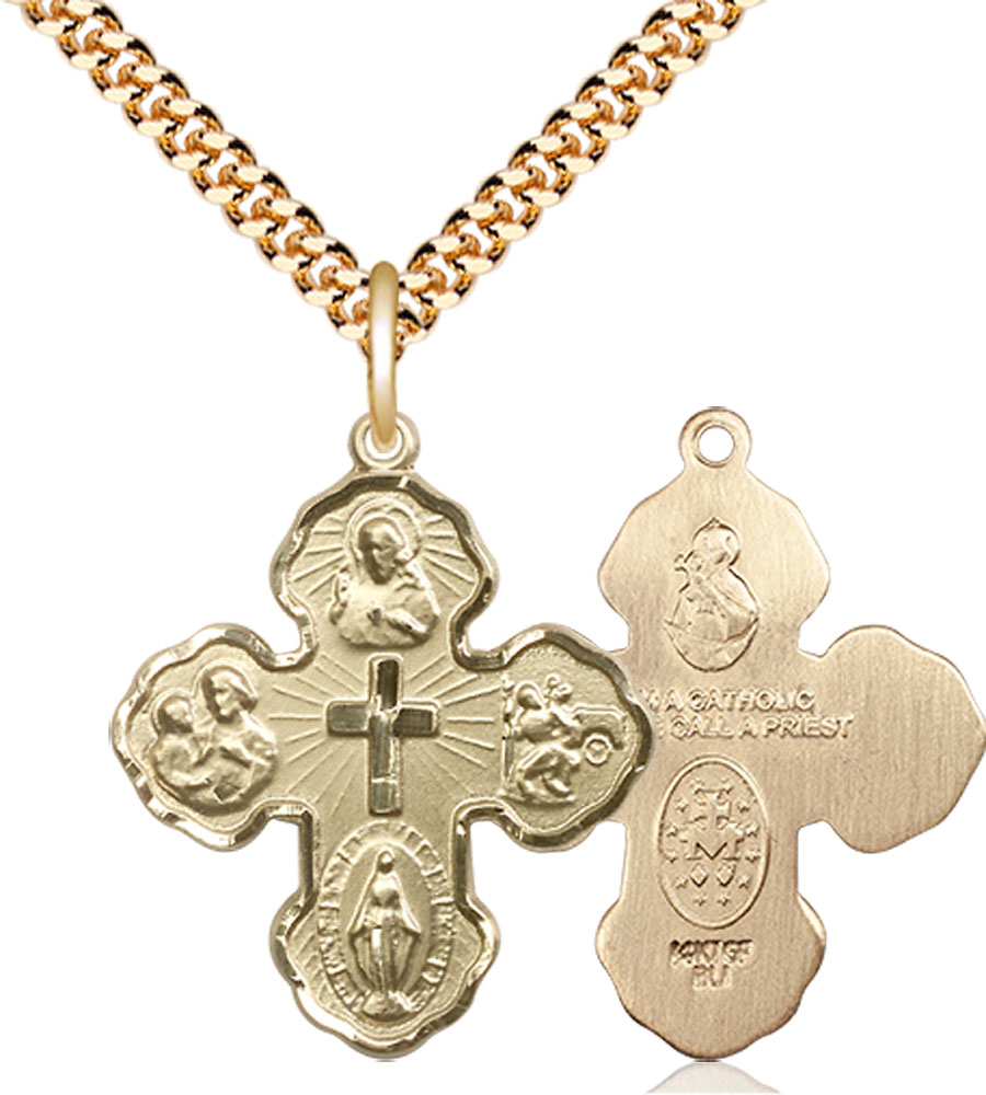 14kt Gold Filled 5-Way Pendant on a 24 inch Gold Plate Heavy Curb chain