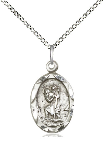 Sterling Silver Saint Christopher Pendant on a 18 inch Sterling Silver Light Curb chain