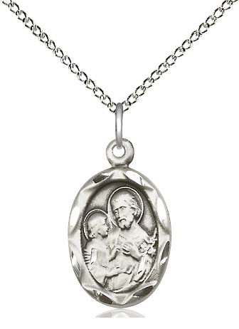 Sterling Silver Saint Joseph Pendant on a 18 inch Sterling Silver Light Curb chain