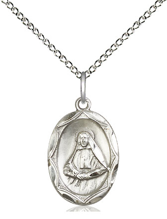 Sterling Silver Saint Frances Cabrini Pendant on a 18 inch Sterling Silver Light Curb chain