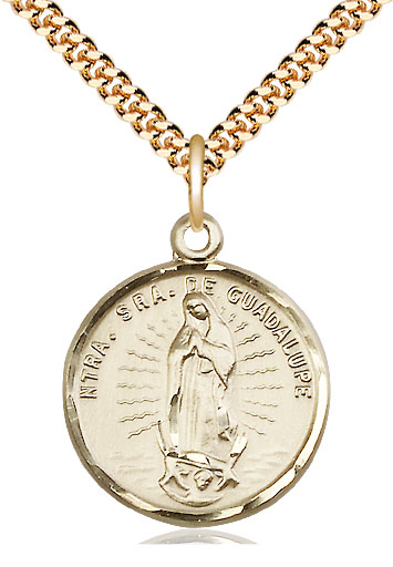 14kt Gold Filled Our Lady of Guadalupe Pendant on a 24 inch Gold Plate Heavy Curb chain