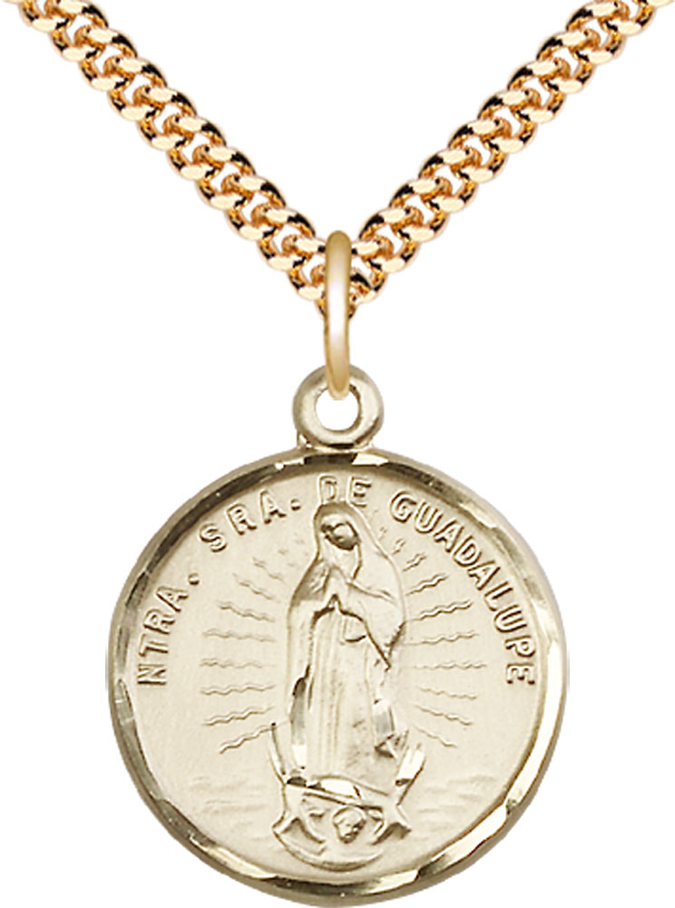 14kt Gold Filled Our Lady of Guadalupe Pendant on a 24 inch Gold Plate Heavy Curb chain