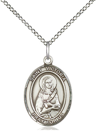Sterling Silver Saint Victoria Pendant on a 18 inch Sterling Silver Light Curb chain