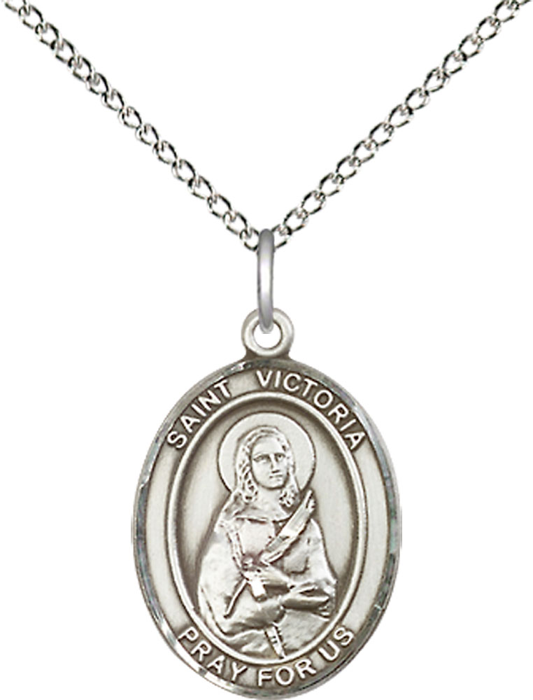 Sterling Silver Saint Victoria Pendant on a 18 inch Sterling Silver Light Curb chain