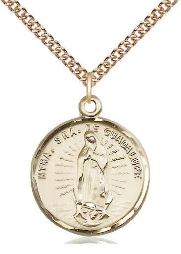 14kt Gold Filled Our Lady of Guadalupe Pendant on a 24 inch Gold Filled Heavy Curb chain