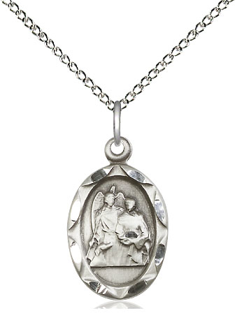 Sterling Silver Saint Raphael Pendant on a 18 inch Sterling Silver Light Curb chain