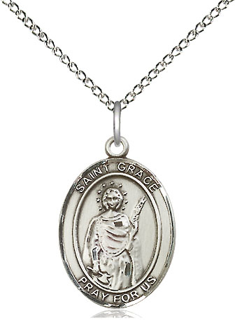Sterling Silver Saint Grace Pendant on a 18 inch Sterling Silver Light Curb chain