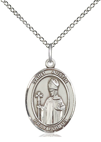 Sterling Silver Saint Austin Pendant on a 18 inch Sterling Silver Light Curb chain