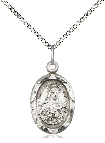 Sterling Silver Saint Theresa Pendant on a 18 inch Sterling Silver Light Curb chain