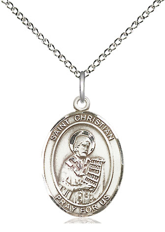 Sterling Silver Saint Christian Demosthenes Pendant on a 18 inch Sterling Silver Light Curb chain