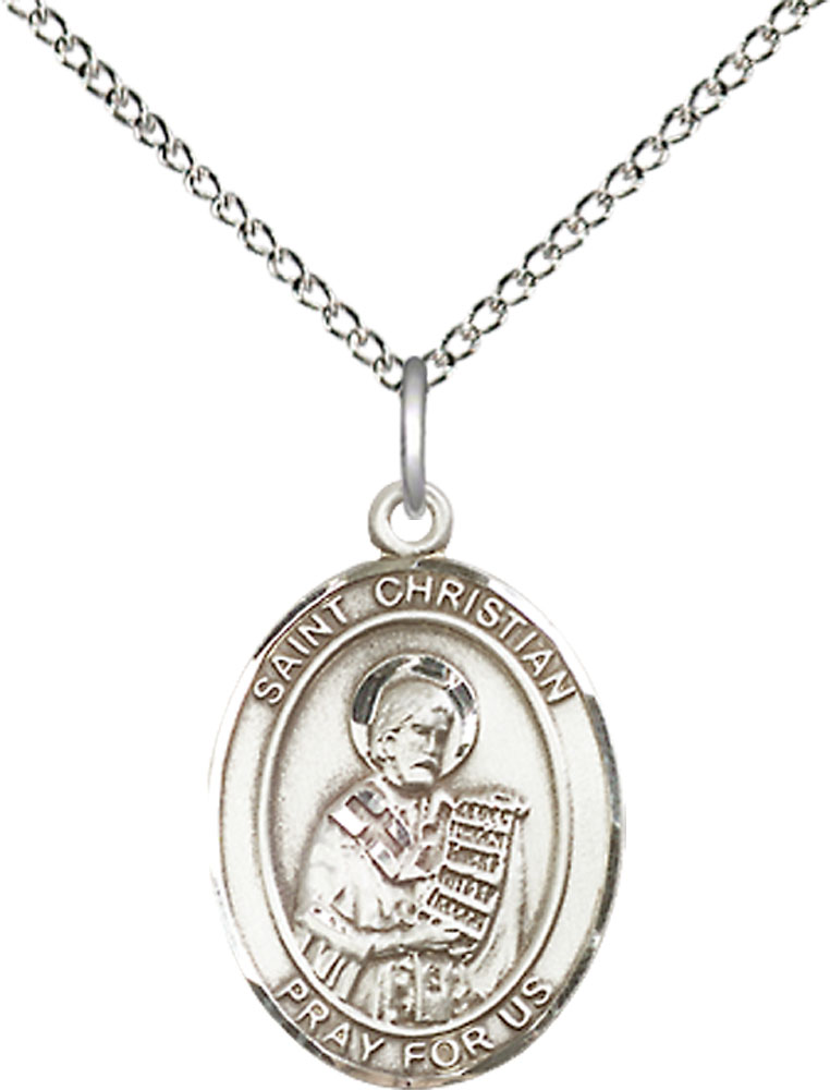 Sterling Silver Saint Christian Demosthenes Pendant on a 18 inch Sterling Silver Light Curb chain