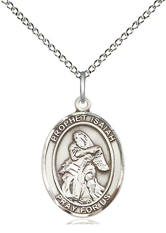 Sterling Silver Saint Isaiah Pendant on a 18 inch Sterling Silver Light Curb chain