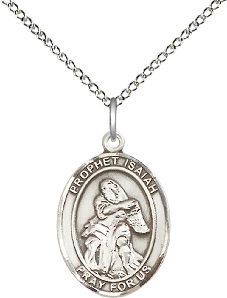 Sterling Silver Saint Isaiah Pendant on a 18 inch Sterling Silver Light Curb chain