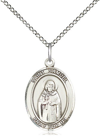 Sterling Silver Saint Samuel Pendant on a 18 inch Sterling Silver Light Curb chain
