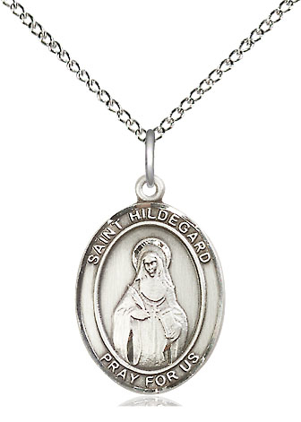 Sterling Silver Saint Hildegard von Bingen Pendant on a 18 inch Sterling Silver Light Curb chain