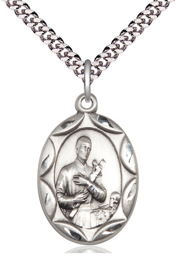 Sterling Silver Saint Gerard Pendant on a 24 inch Light Rhodium Heavy Curb chain