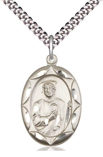 Sterling Silver Saint Jude Pendant on a 24 inch Light Rhodium Heavy Curb chain