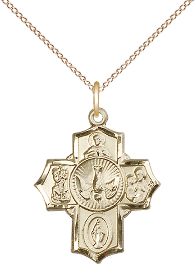 14kt Gold Filled 5-Way Pendant on a 18 inch Gold Filled Light Curb chain