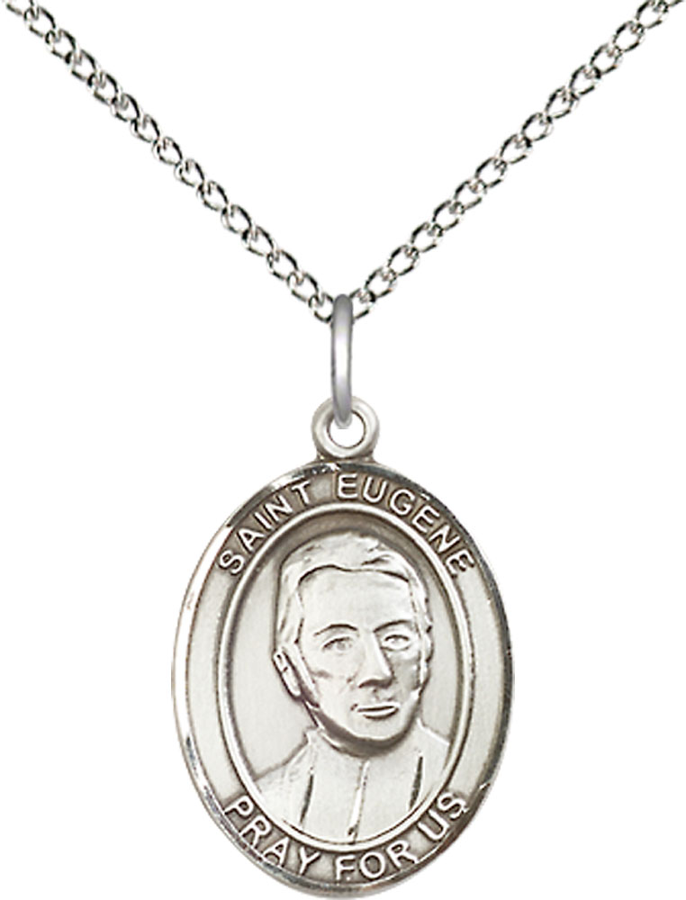 Sterling Silver Saint Eugene de Mazenod Pendant on a 18 inch Sterling Silver Light Curb chain