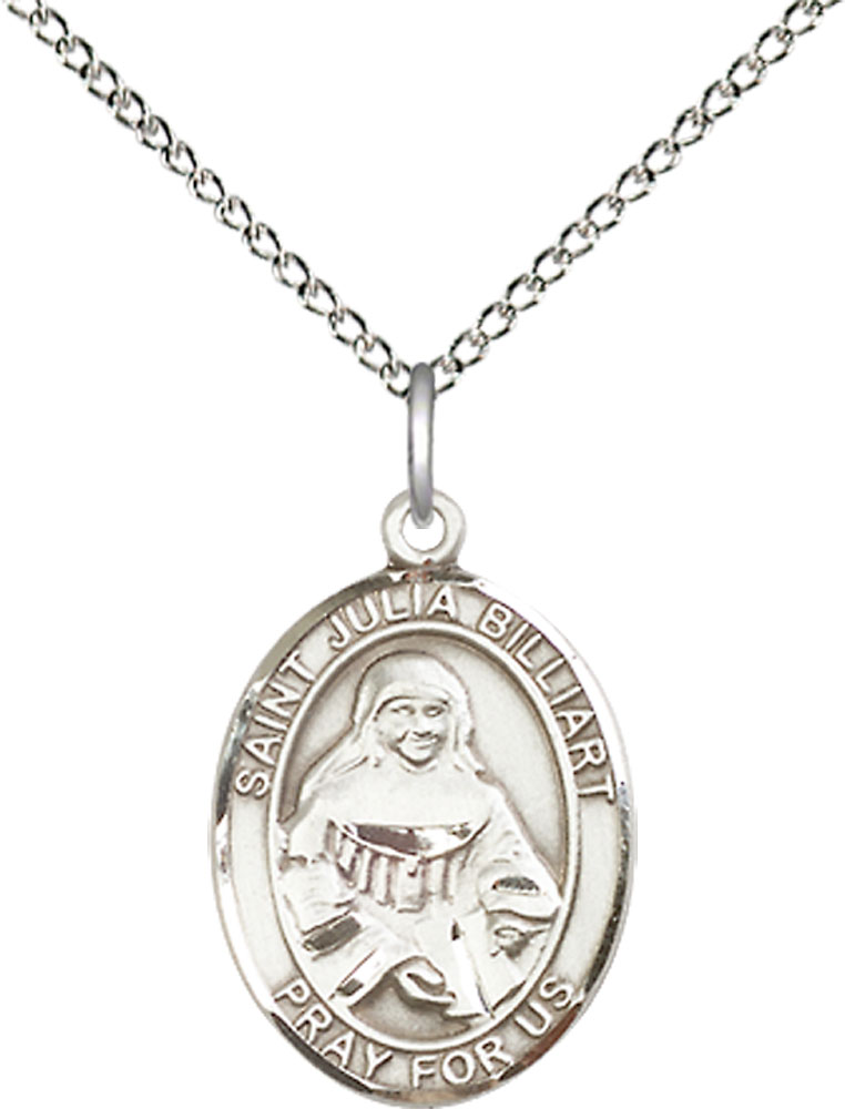 Sterling Silver Saint Julia Billiart Pendant on a 18 inch Sterling Silver Light Curb chain