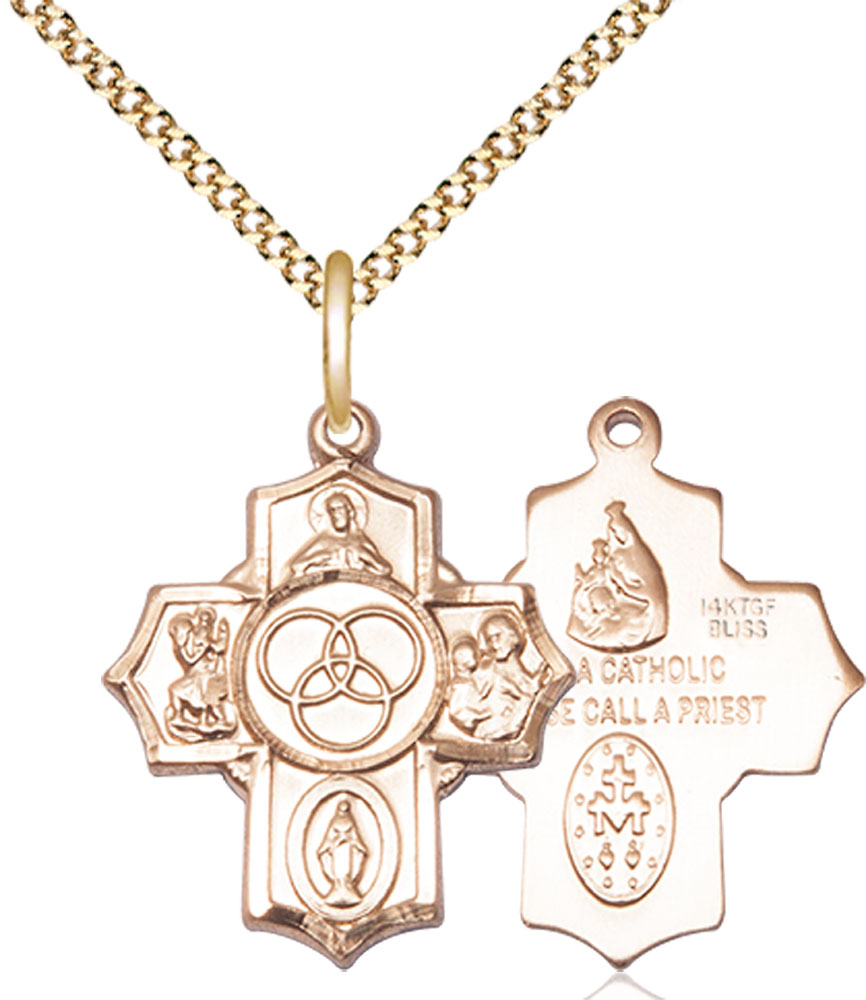 14kt Gold Filled New Family 5-Way Pendant on a 18 inch Gold Plate Light Curb chain