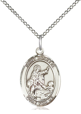 Sterling Silver Saint Colette Pendant on a 18 inch Sterling Silver Light Curb chain