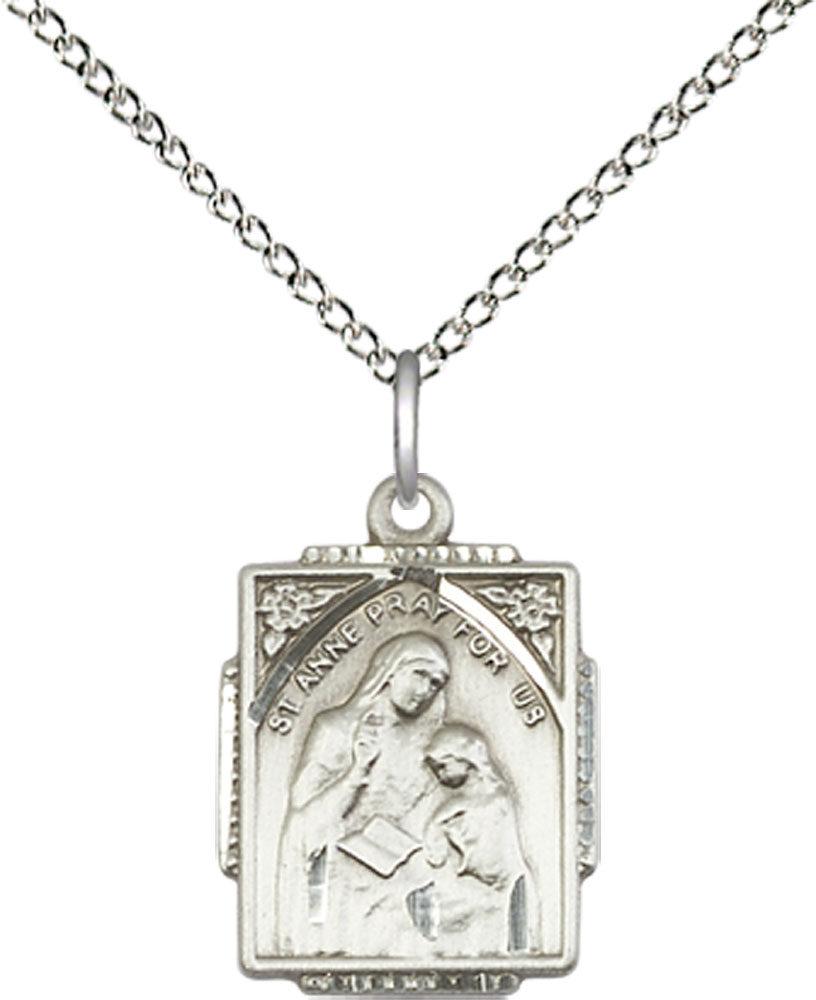 Sterling Silver Saint Anne Pendant on a 18 inch Sterling Silver Light Curb chain