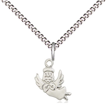 Sterling Silver Guardian Angel Pendant on a 18 inch Light Rhodium Light Curb chain