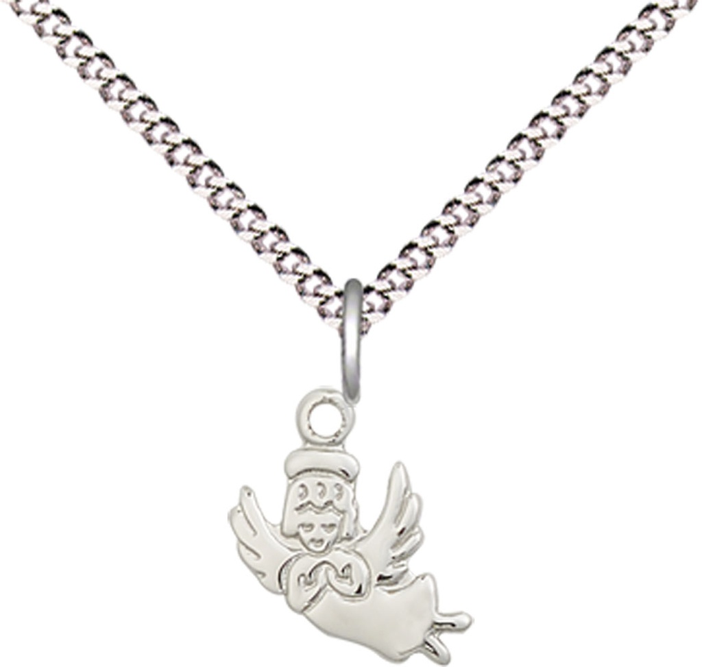 Sterling Silver Guardian Angel Pendant on a 18 inch Light Rhodium Light Curb chain
