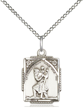 Sterling Silver Saint Christopher Pendant on a 18 inch Sterling Silver Light Curb chain