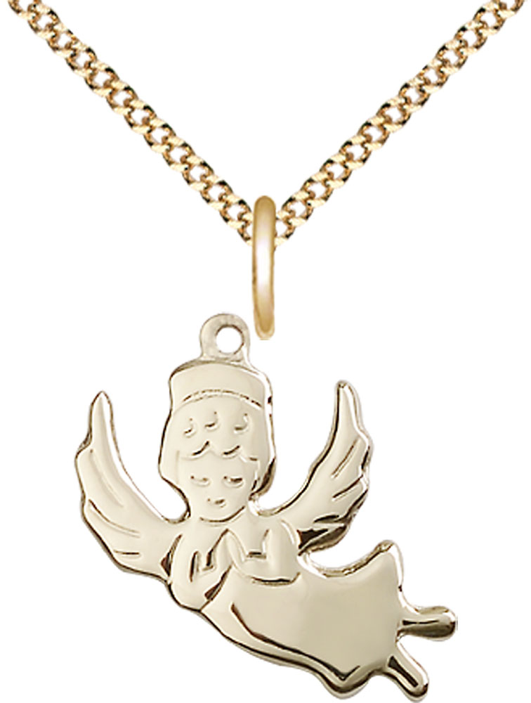 14kt Gold Filled Angel Pendant on a 18 inch Gold Plate Light Curb chain
