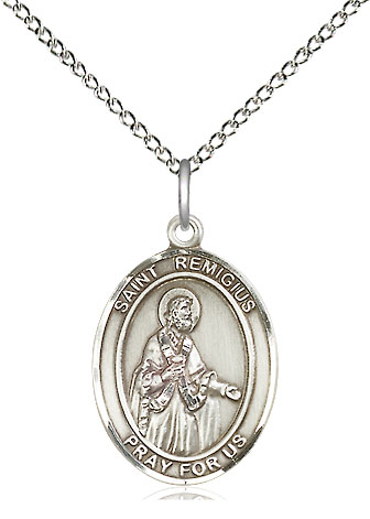 Sterling Silver Saint Remigius of Reims Pendant on a 18 inch Sterling Silver Light Curb chain
