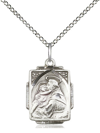 Sterling Silver Saint Anthony Pendant on a 18 inch Sterling Silver Light Curb chain