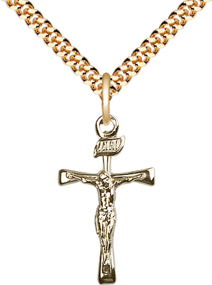 14kt Gold Filled Maltese Crucifix Pendant on a 24 inch Gold Plate Heavy Curb chain