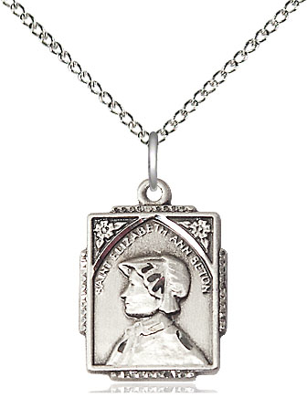 Sterling Silver Saint Elizabeth Ann Seton Pendant on a 18 inch Sterling Silver Light Curb chain