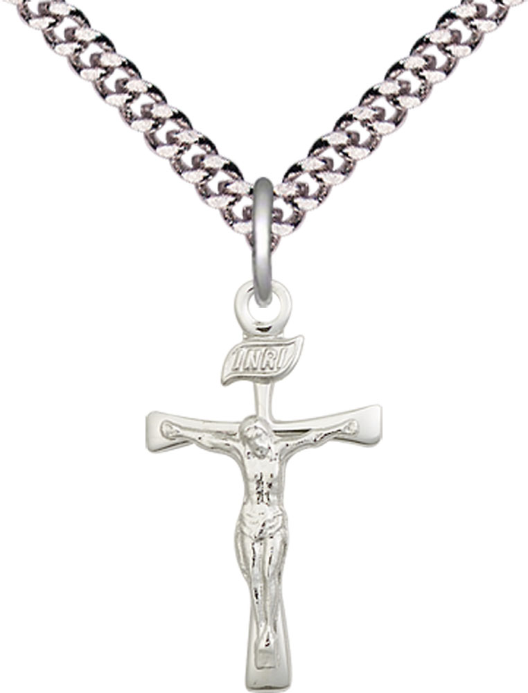 Sterling Silver Maltese Crucifix Pendant on a 24 inch Light Rhodium Heavy Curb chain