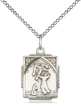 Sterling Silver Saint Francis of Assisi Pendant on a 18 inch Sterling Silver Light Curb chain