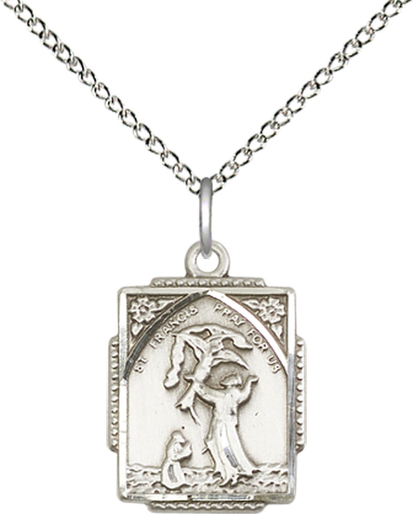 Sterling Silver Saint Francis of Assisi Pendant on a 18 inch Sterling Silver Light Curb chain