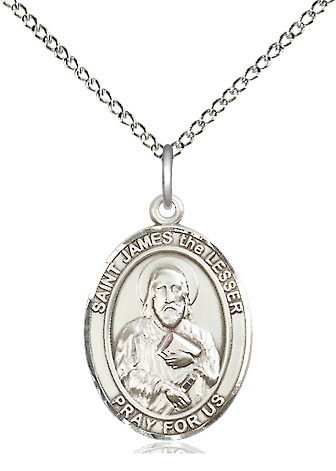 Sterling Silver Saint James the Lesser Pendant on a 18 inch Sterling Silver Light Curb chain