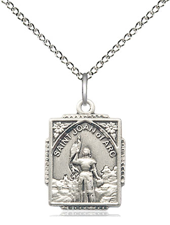 Sterling Silver Saint Joan of Arc Pendant on a 18 inch Sterling Silver Light Curb chain