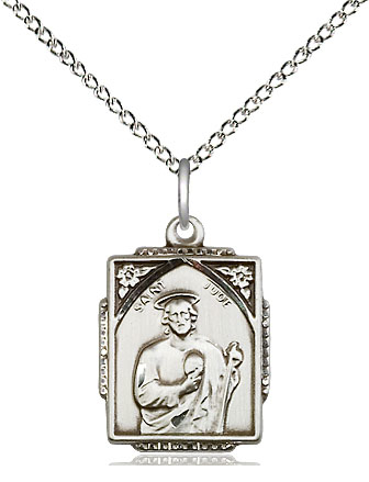 Sterling Silver Saint Jude Pendant on a 18 inch Sterling Silver Light Curb chain