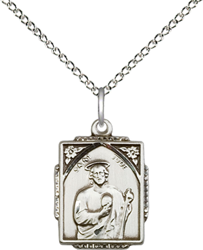 Sterling Silver Saint Jude Pendant on a 18 inch Sterling Silver Light Curb chain