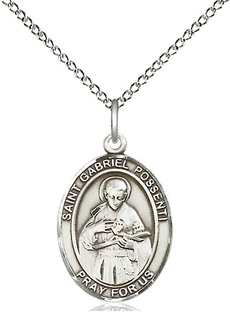 Sterling Silver Saint Gabriel Possenti Pendant on a 18 inch Sterling Silver Light Curb chain