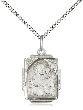 Sterling Silver Saint Joseph Pendant on a 18 inch Sterling Silver Light Curb chain